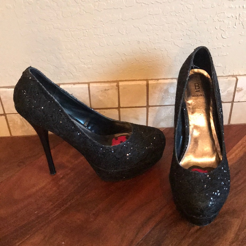 Bakers Black Lace Sequin Stilettos